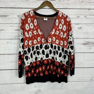 CAbi 6163 Up Beat Sweater Womens Small Red Cardigan Snap Vneck Stretch